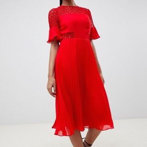 asos design lace insert ruffle back midi prom dress